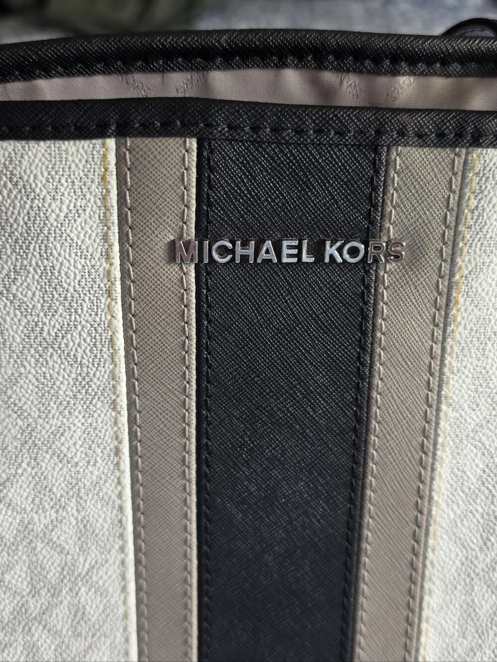 Michael Kors Cream Tote with Brown and Tan Center Stripe dust bag included